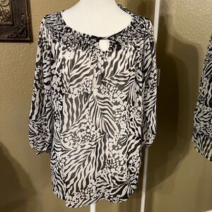Charter Club Women’s Top Blouse Pullover Sheer Black Design Gently Used Size 14W